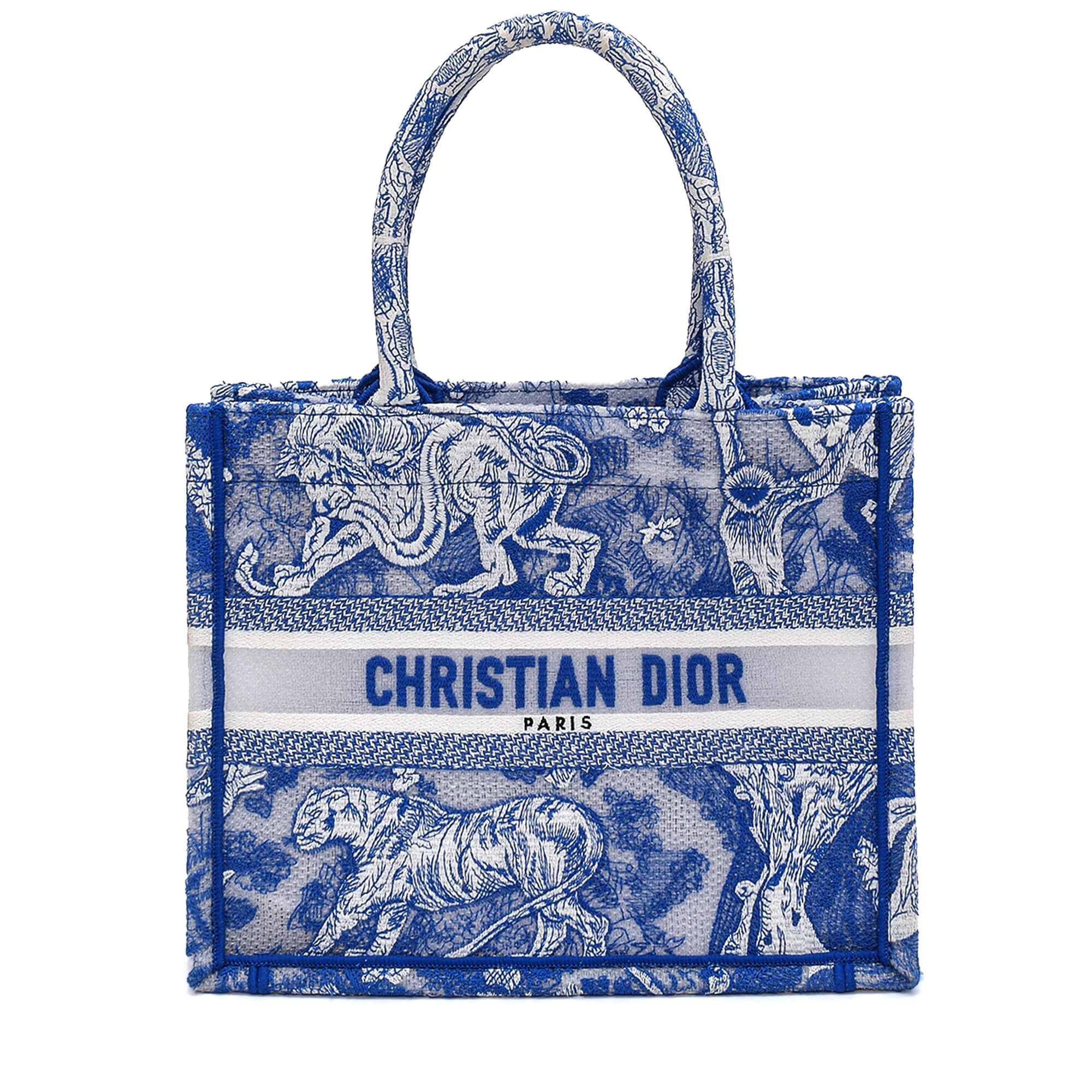 Christian Dior - Fluorescent Blue Canvas Toile de Jouy Reverse Embroidery Small Dior Book Tote Bag